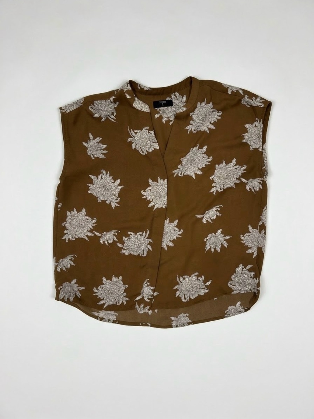 Tahari Brown Floral Blouse Top Size M